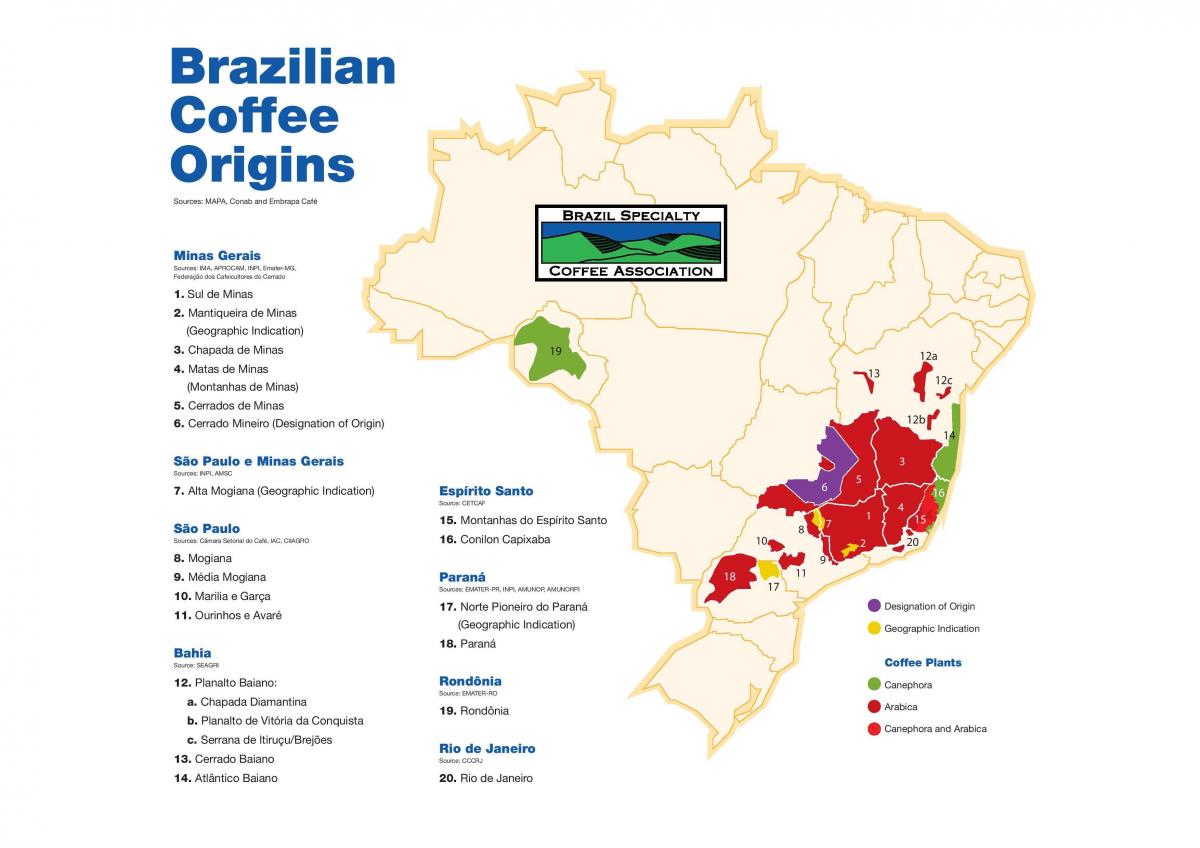 mapa Brazylii kawę
