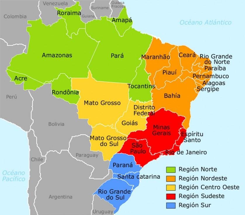Brazylia regionów mapie