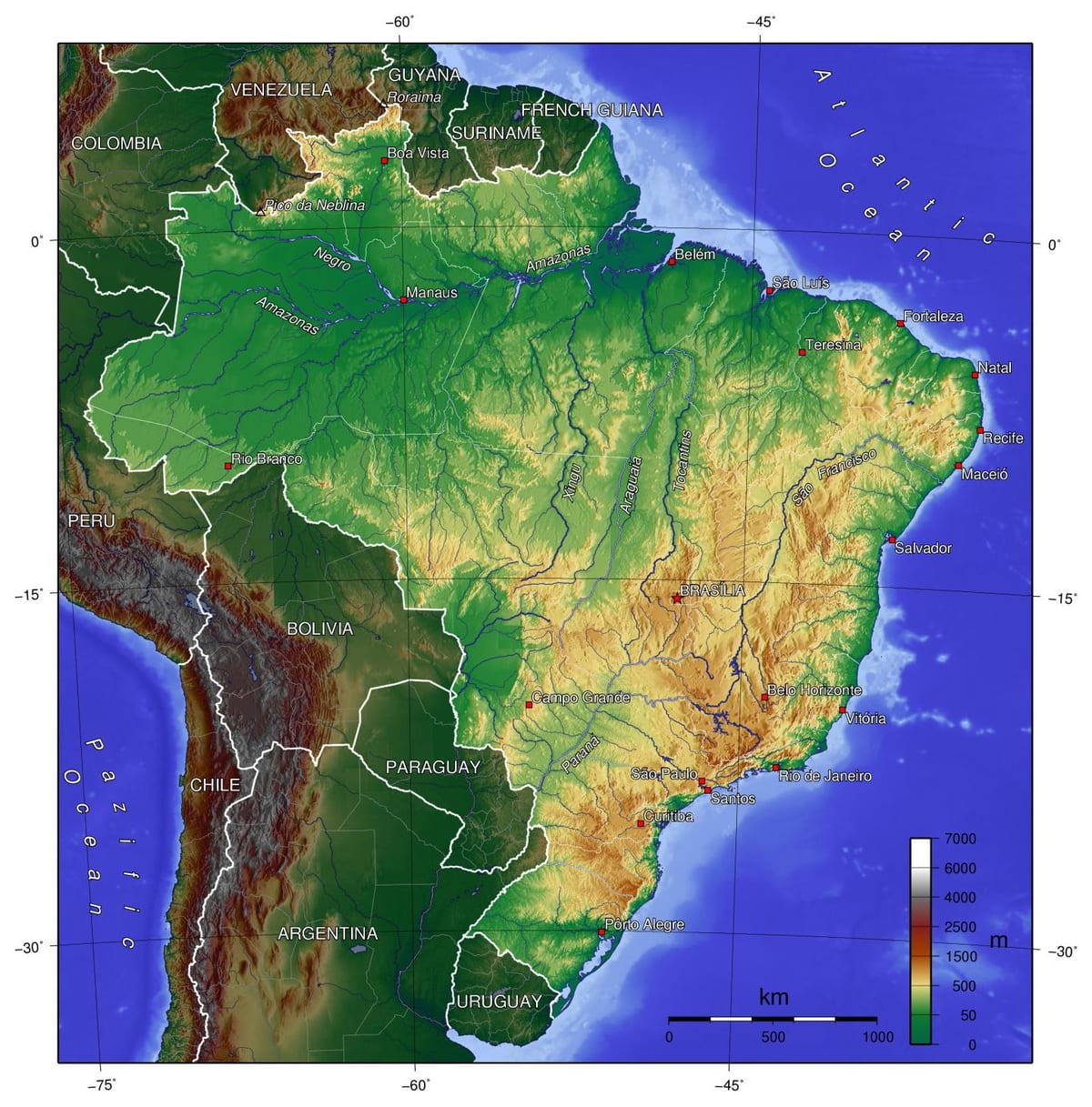 mapa topograficzna Brazylii