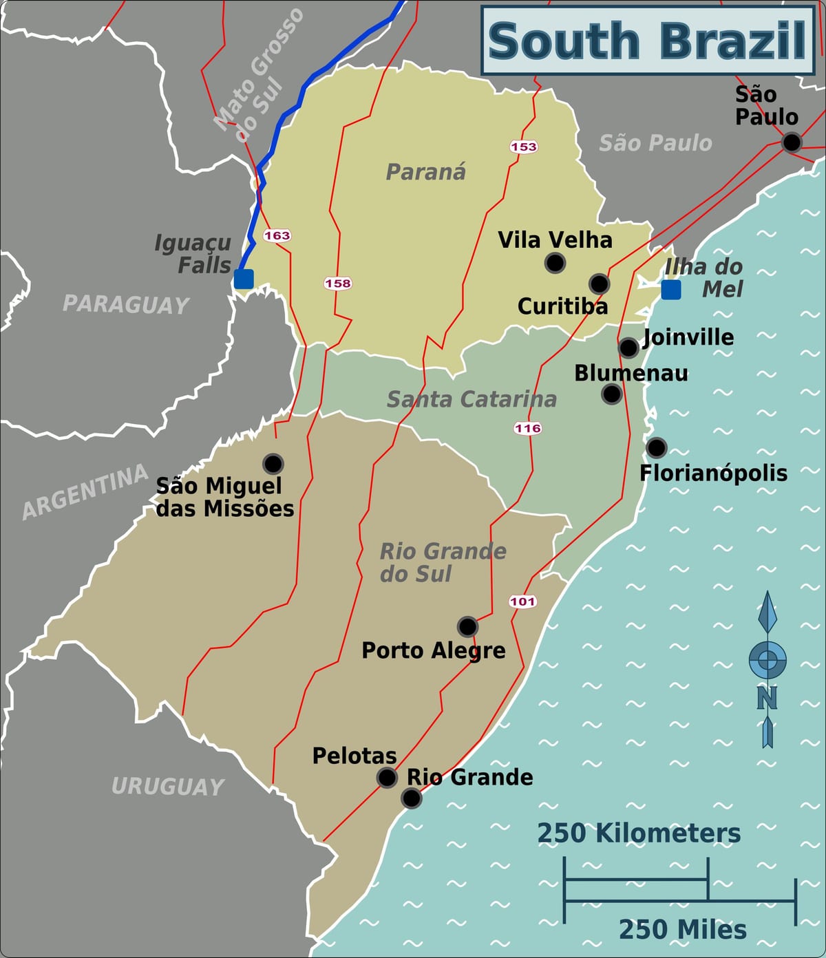 mapa Południowej Brazylii