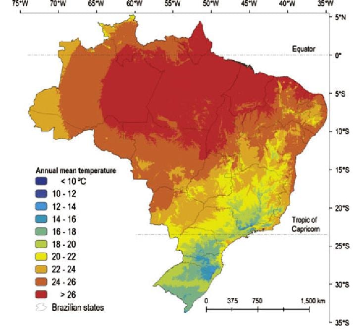 mapa temperatury Brazylia