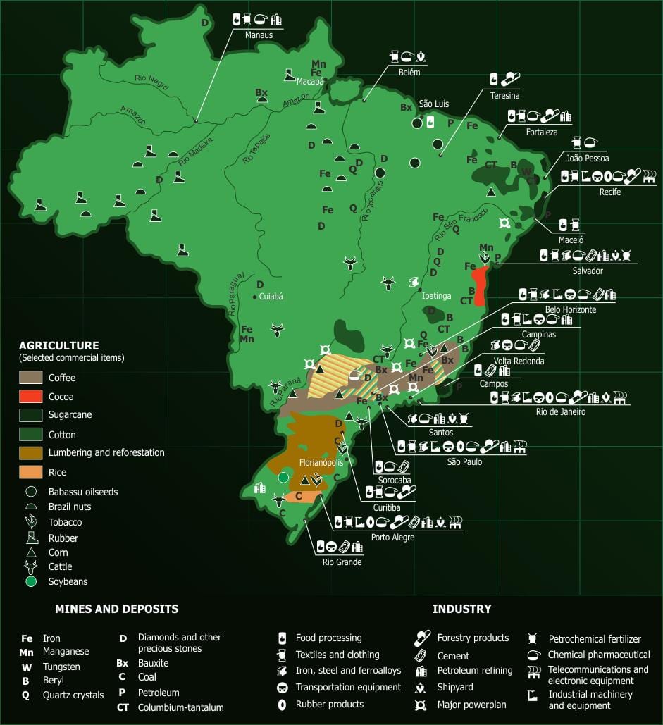 mapa Brazylii zasoby naturalne