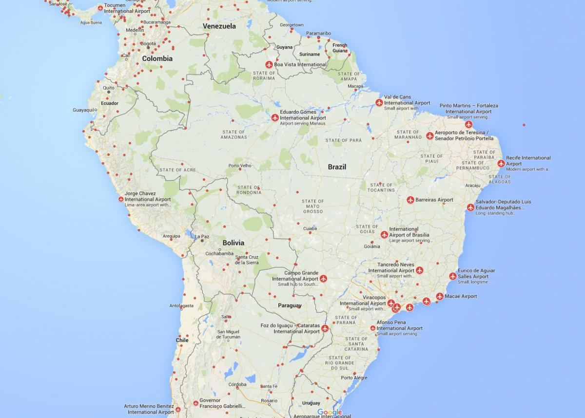 międzynarodowe lotniska w Brazylii na mapie