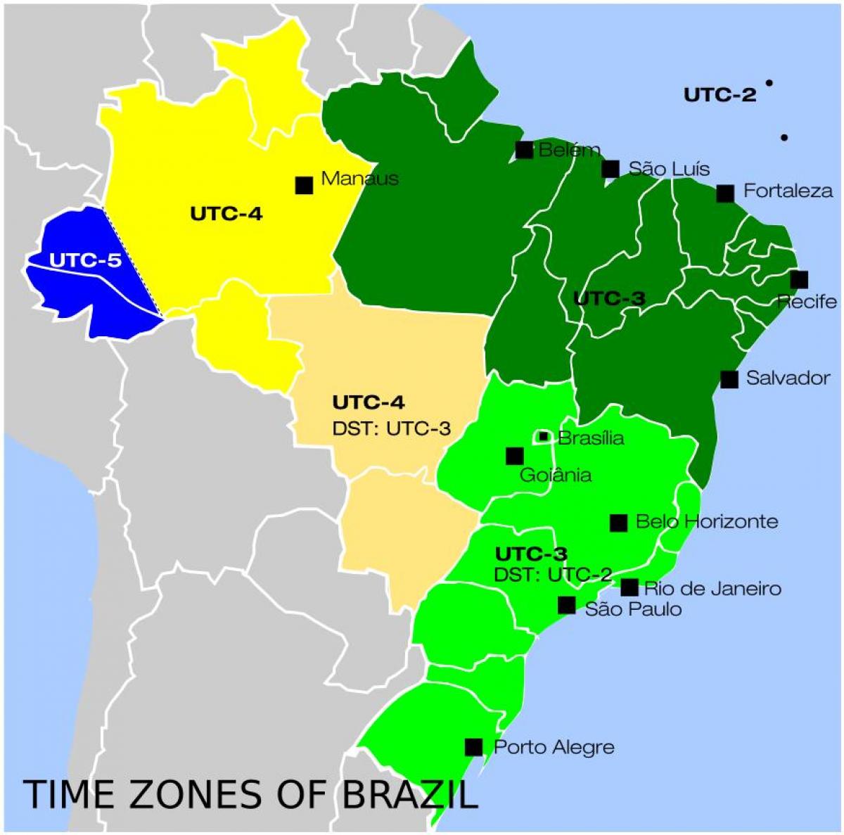mapa Brazylii stref czasowych