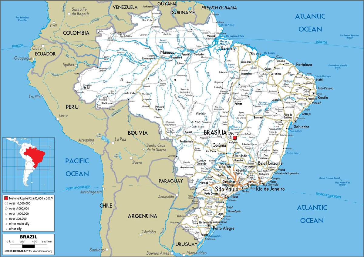 Brazylii, szczegółowa mapa